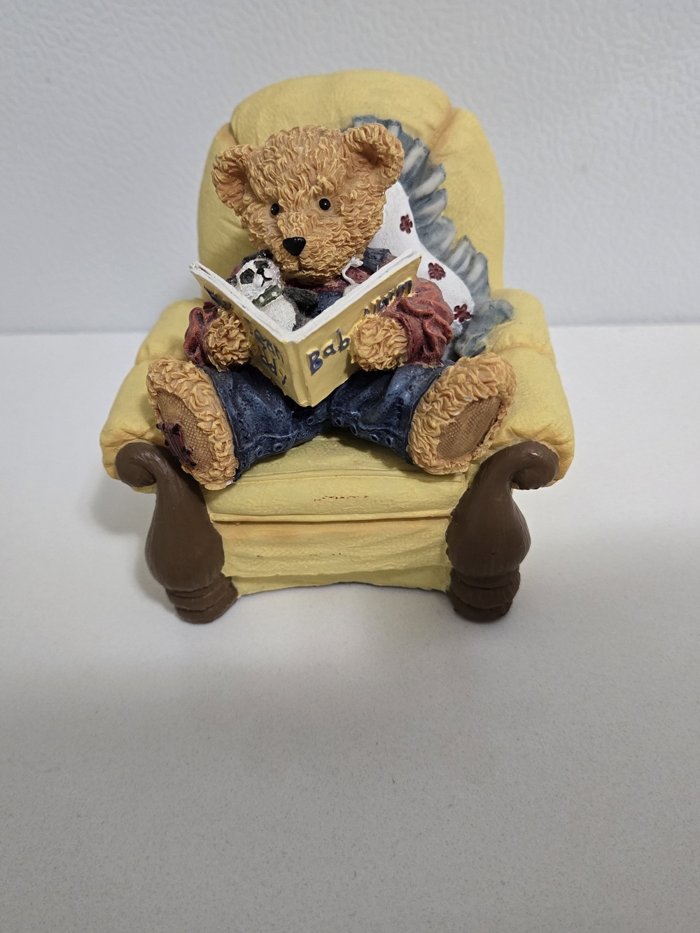 Vintage Springmaid Handpainted Resin Teddy Bear Figurine in Reading Chair